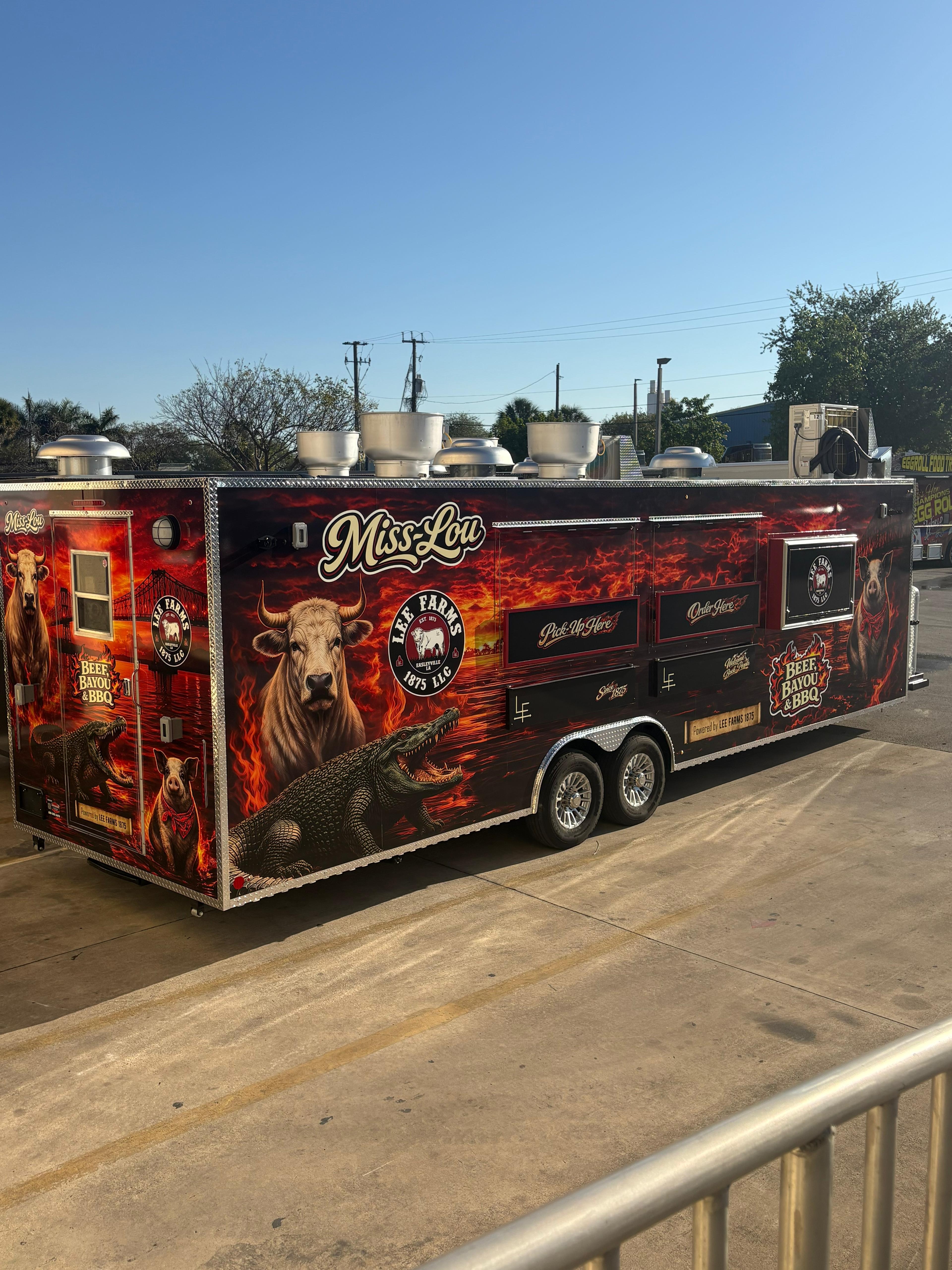 Miss Lou BBQ food trailer full wrap side view